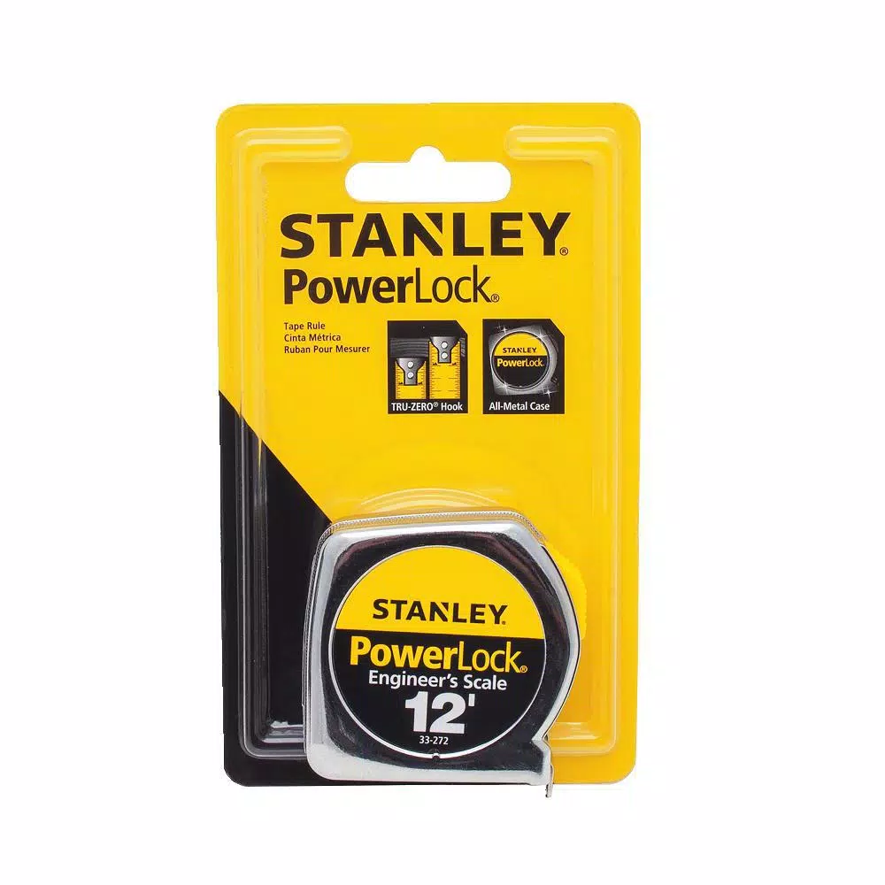 Stanley PowerLock 12 ft. Tape Measure with Decimal Scale and Die-Cast Metal Case