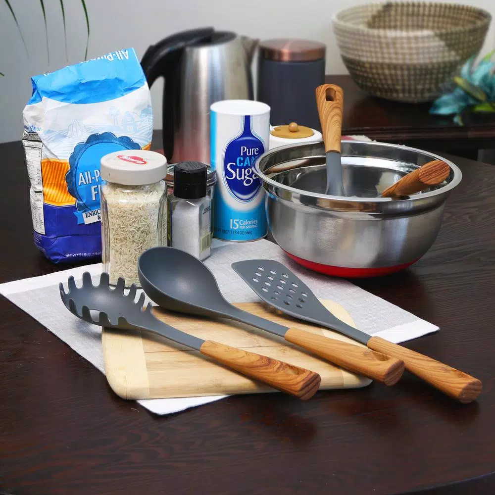 Oster Everwood Kitchen Nylon Utensil Set (5-Piece) with Wood-Inspired Handles