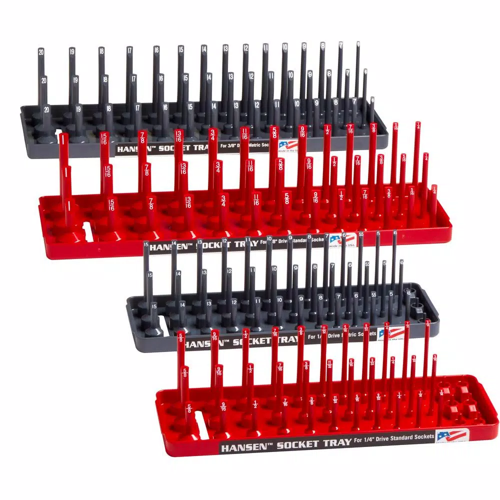 Hansen Global Inc. 3-Row Socket Holders, Red and Grey (4-Pack) - Rugged ABS Plastic