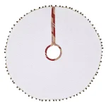 VHC Brands 21 in. Vintage Stripe Candy Apple Red Farmhouse Christmas Mini Tree Skirt with Jingle Bell Trim thumbnail 2