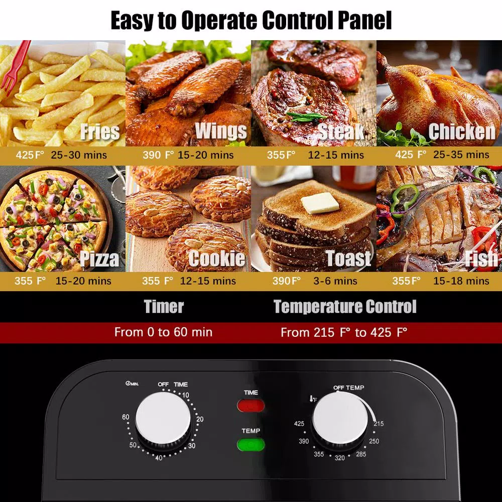 Costway 12.7 Qt. Black Air Fryer Oven with Rotisserie, 1600W Multi-Function Cooker