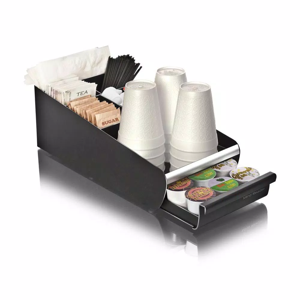 Mind Reader Vesta Coffee 18-Capacity K-Cup Storage Drawer & 7-Compartment Condiment Organizer, Black
