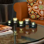 LUMABASE Wooden Candle Centerpiece Tray with 5 Frosted Earth Tone Glass Votive Holders, Black thumbnail 4