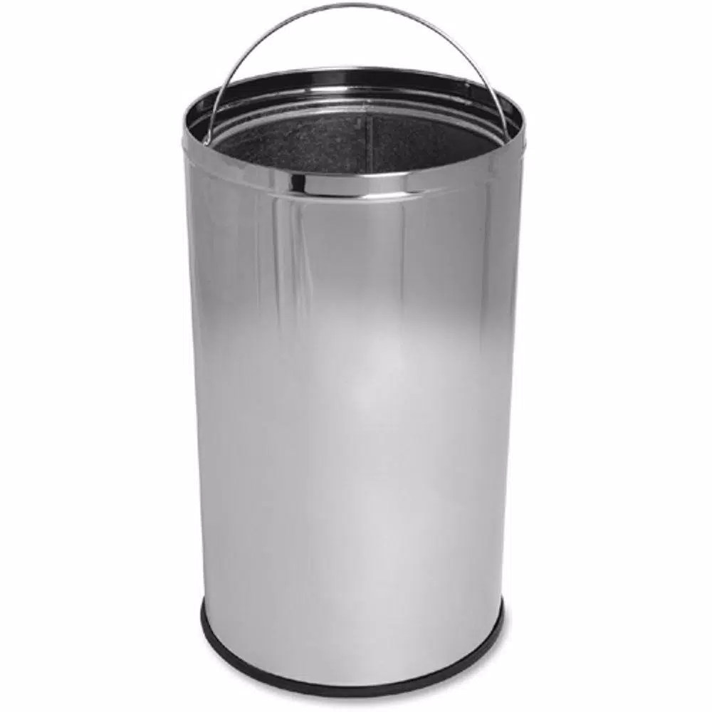 Genuine Joe 12 Gal. Chrome Round Top Stainless Steel Trash Can with Push-to-Open Spring Door