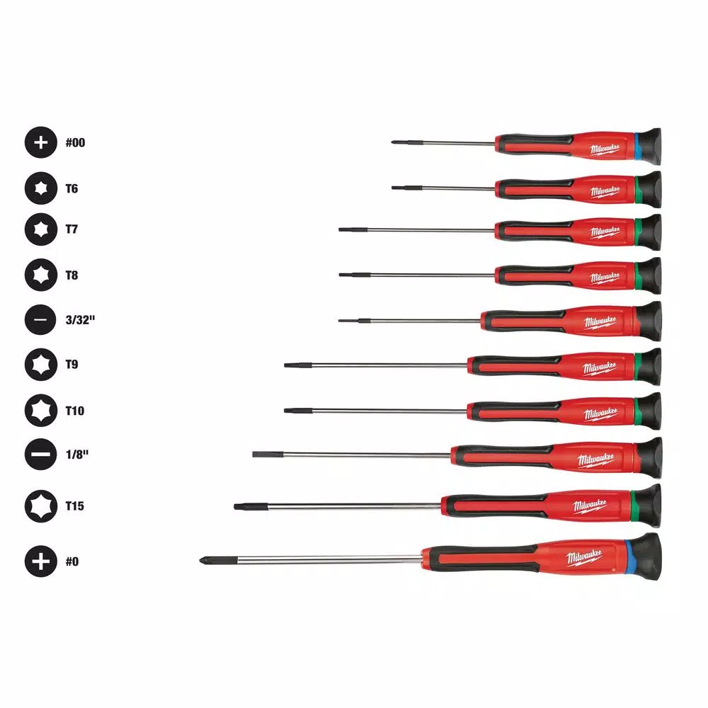 Milwaukee 10-Piece Precision Screwdriver Set with All-Metal Core