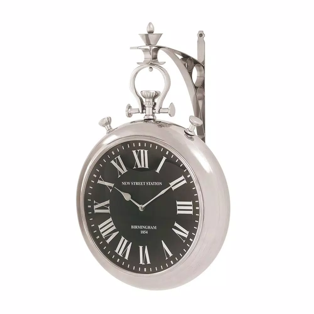 LITTON LANE 22 in. x 16 in. Vintage Pocket-Watch-Style Suspended Wall Clock, Silver Finish