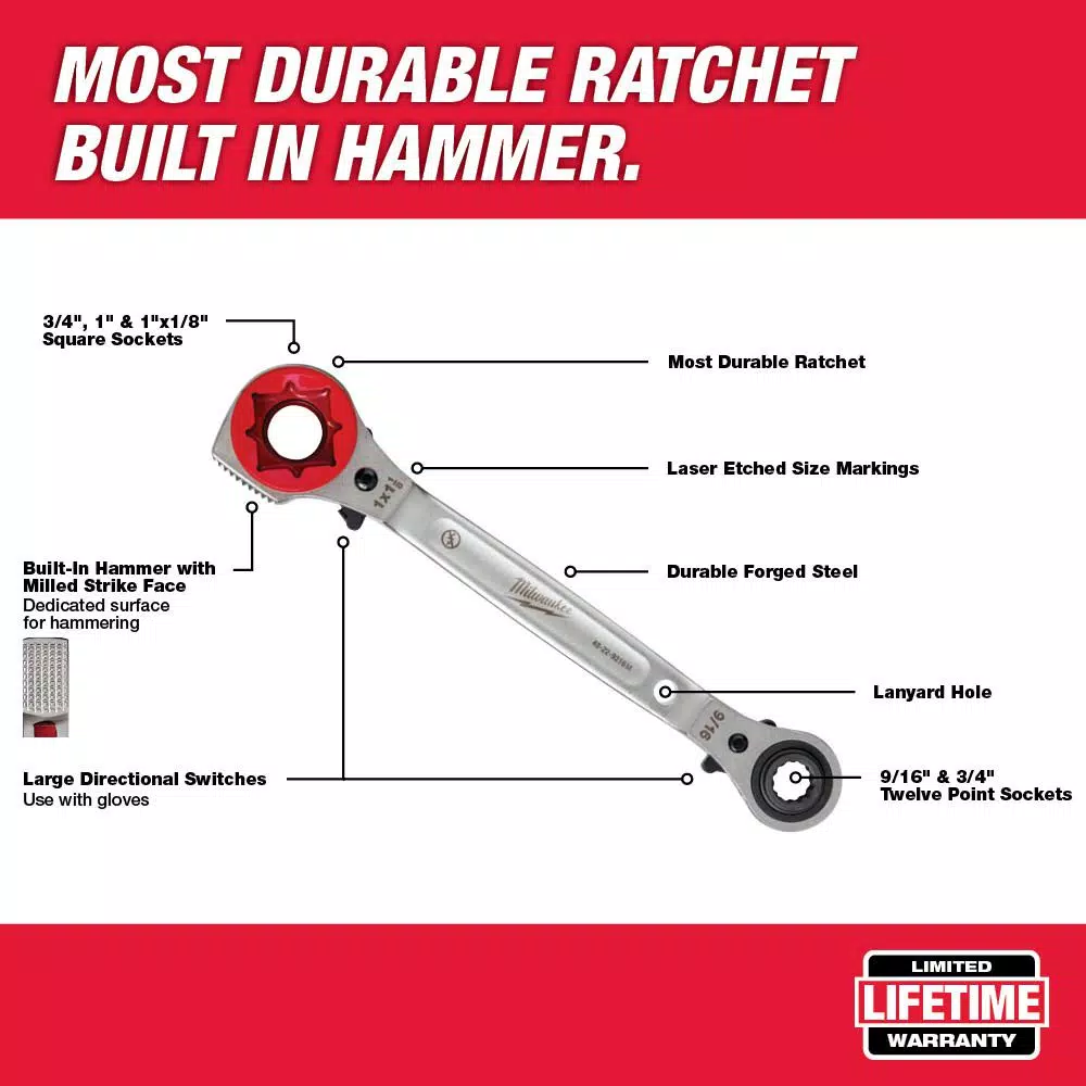 Milwaukee Lineman's 5-in-1 Ratcheting Wrench with Milled Strike Face