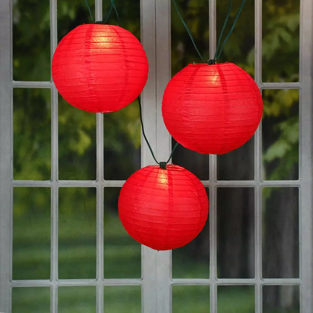 LUMABASE 10 in. Red Paper Lantern String Lights, 30 ft. Cord with 10 Incandescent Bulbs