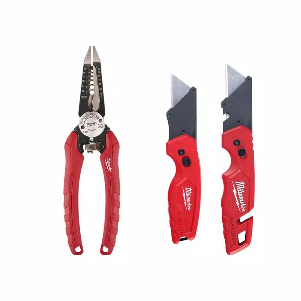 Milwaukee 6-in-1 Electrician Combination Pliers and FASTBACK Utility Knife 2-Pack Set