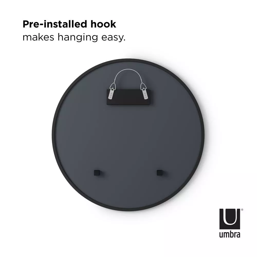 Umbra HUB Contemporary Round Mirror with Black Rubber Rim, 24 in.