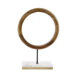 LITTON LANE 17 in. Modern Ring Centerpiece Sculpture - Stained Brown Mango Wood & Marble thumbnail 2