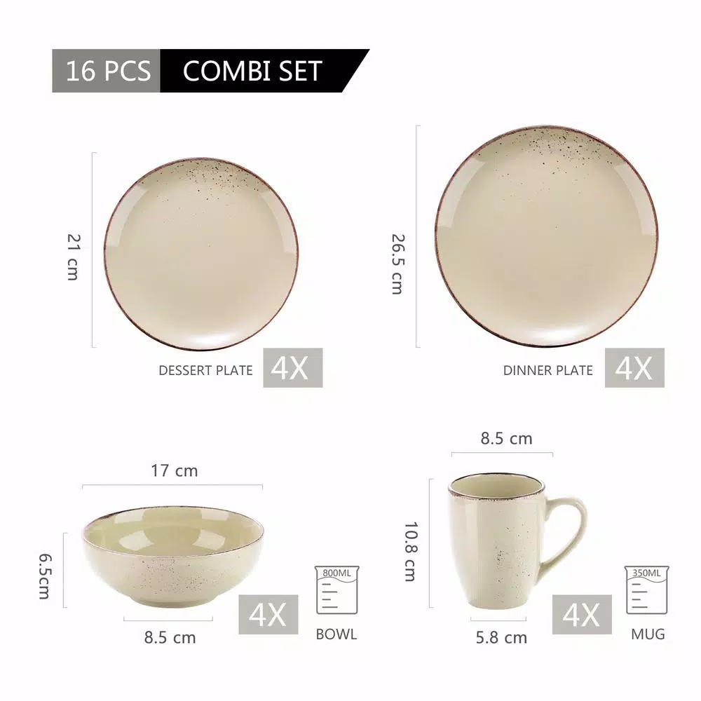 Vancasso 16-Piece Vintage Beige Porcelain Dinnerware Set - Service for 4