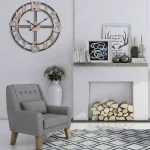 Utopia Alley 28" Oversized Roman Numeral Wall Clock - Rustic Multi-Tone Wood & Metal thumbnail 1