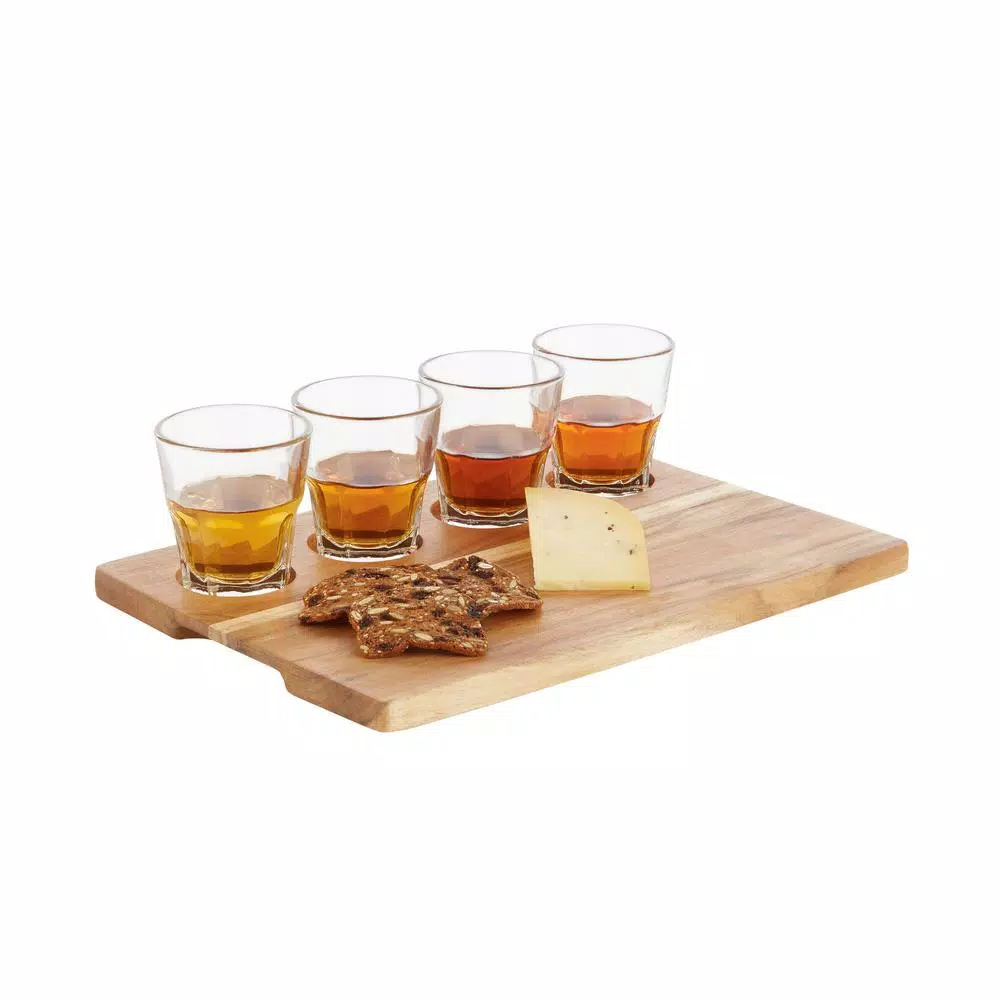 Libbey Craft Spirits 5.5 oz. Whiskey Flight Glass Set with Wood Carrier, 5-Piece Set
