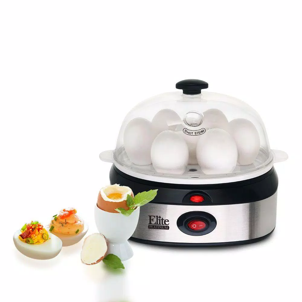 Elite Automatic Stainless Steel 7-Egg Cooker with Poaching Tray and Measuring Cup