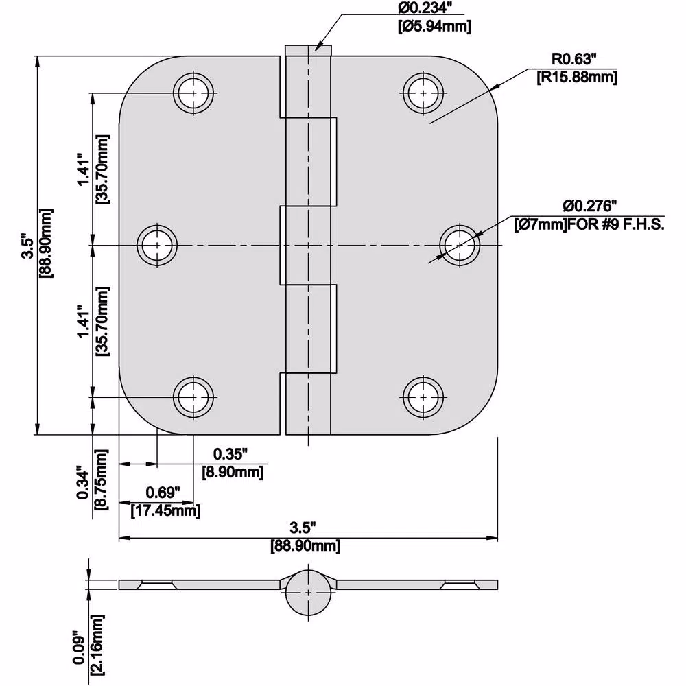 Everbilt 3.5 in. Chrome Steel Butt Door Hinge with 5/8 in. Radius