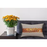 Unbranded Opulence Beige and Orange Geometric Woven Cotton Throw Pillow with Down Alternative Insert thumbnail 2