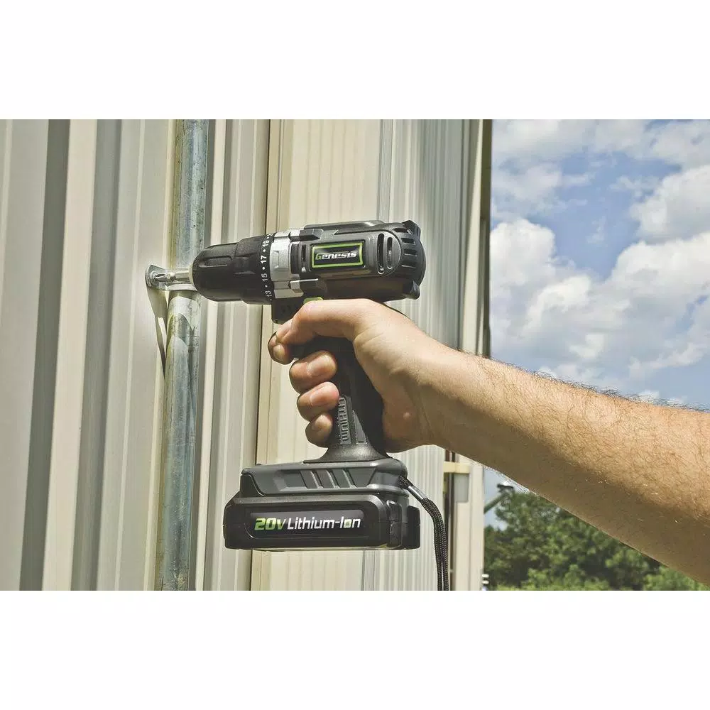 Genesis GLCD2038A 20V Cordless Lithium-Ion Variable Speed Drill Driver Kit with 3/8 in. Keyless Chuck
