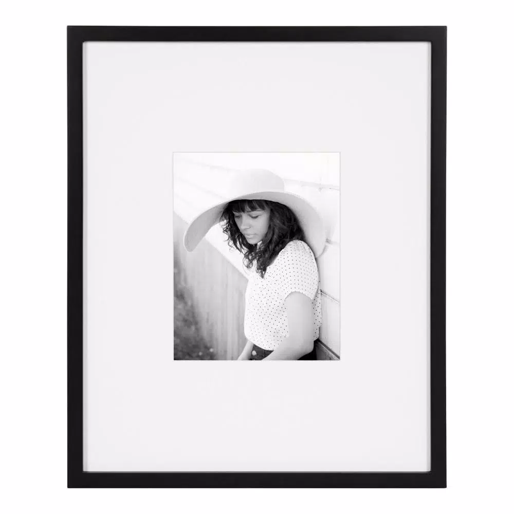 DesignOvation Gallery 16 x 20 Black Wood Picture Frame with White Mat for 8 x 10 Photo