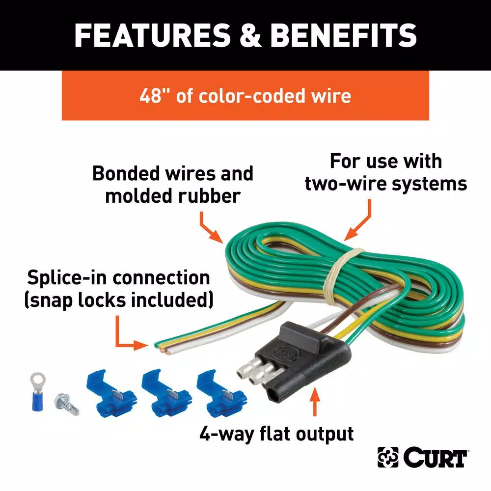 CURT 4-Way Flat Trailer Connector Plug with 48" Wires and Installation Hardware