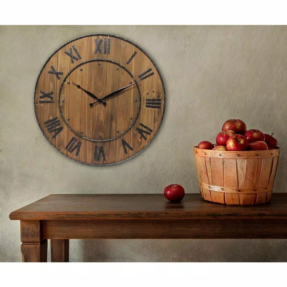 Infinity Instruments Wine Barrel 24 in. Wood and Steel Round Wall Clock
