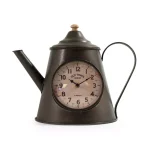 Zentique Dark Grey Distressed Iron Tea Kettle Shaped Analog Desk Clock thumbnail 1