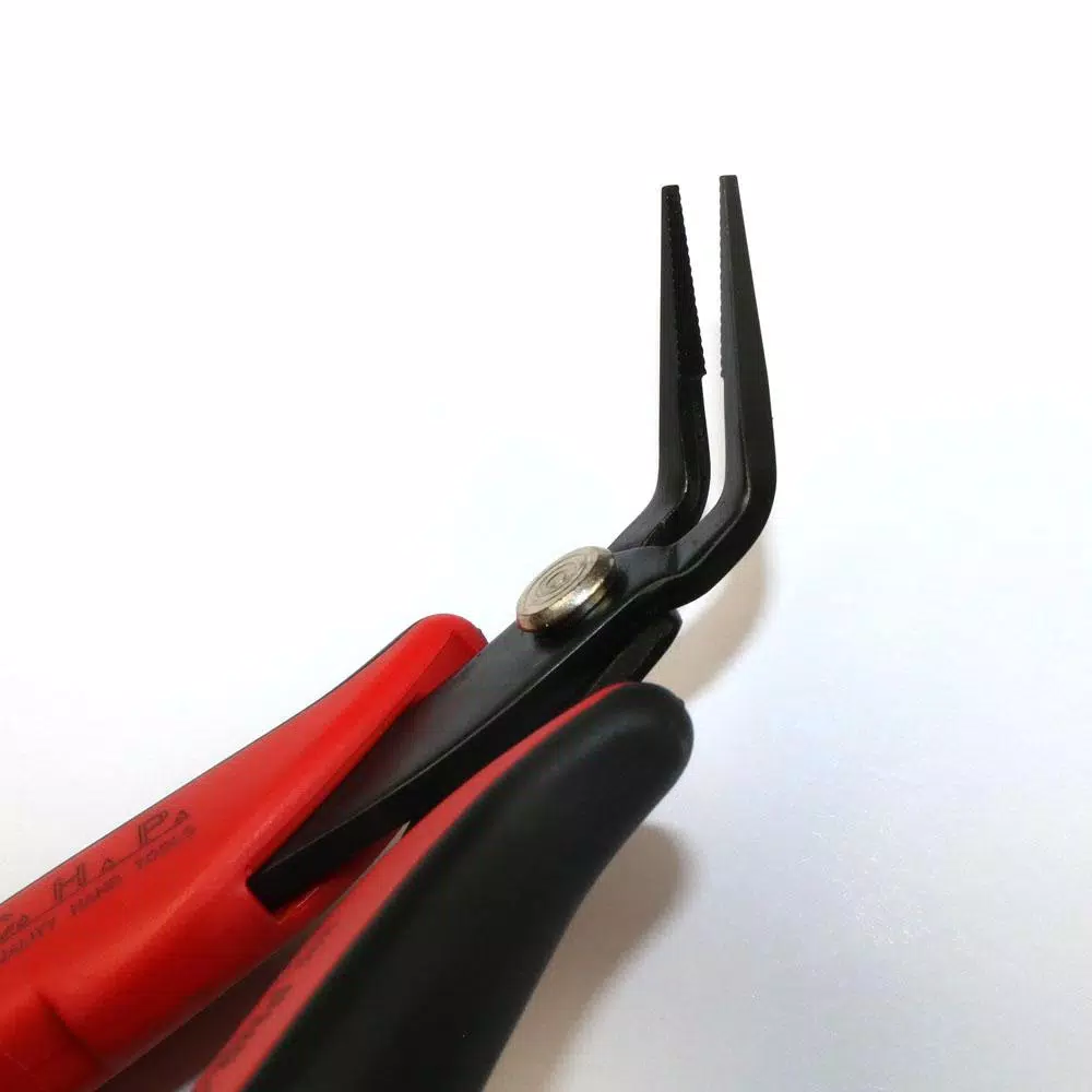Hakko CHP PNB-2005 Long Nose Angled Pliers, 45° Angle, Serrated Jaws