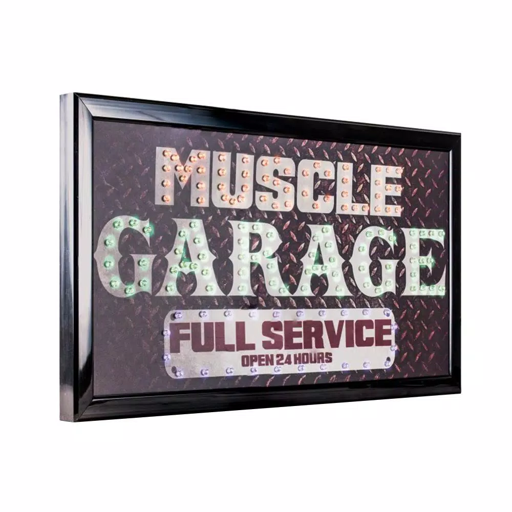 Crystal Art Gallery Muscle Garage Full Service Open 24 Hours LED Animated Wall Sign