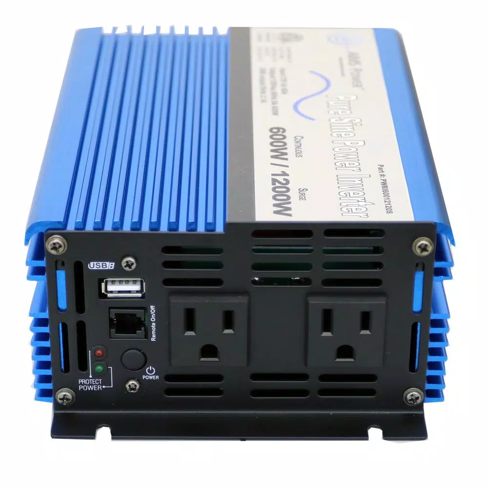 AIMS Power 600W Pure Sine Wave Inverter, 12V DC to 120V AC, ETL Listed