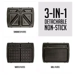 Ovente 3-in-1 Electric Sandwich Maker, Waffle and Grill Maker with Detachable Non-Stick Plates, 750W, Black thumbnail 4