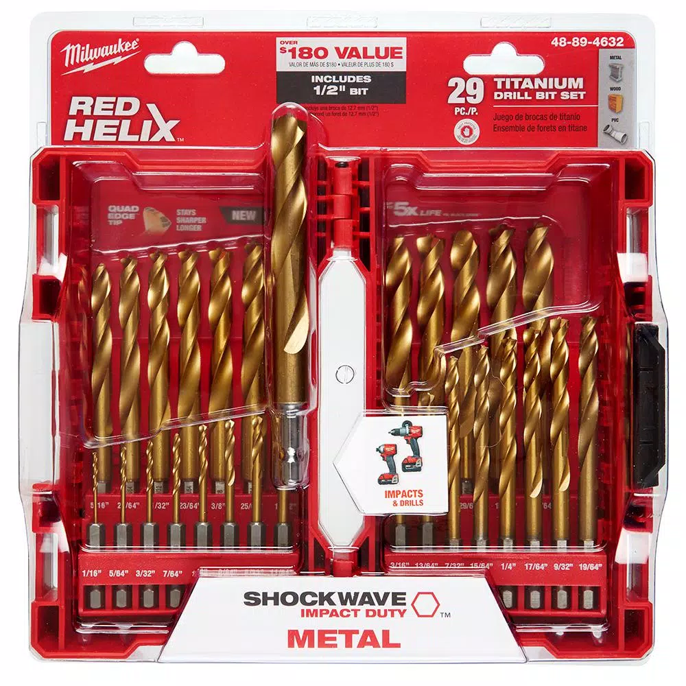 Milwaukee SHOCKWAVE Impact Duty Titanium Drill Bit Set, 29-Piece Red Helix