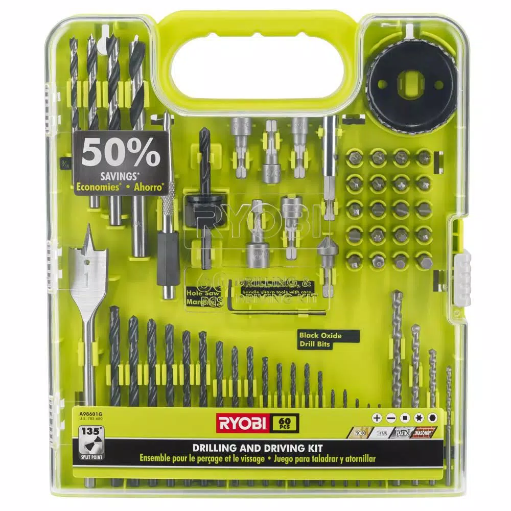 RYOBI 90-Piece Multi-Material Drill and Drive Kit with Bonus 25 ft. Tape Measure