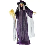 Haunted Hill Farm 6 ft. Animatronic Talking Witch with Broomstick Halloween Prop thumbnail 1