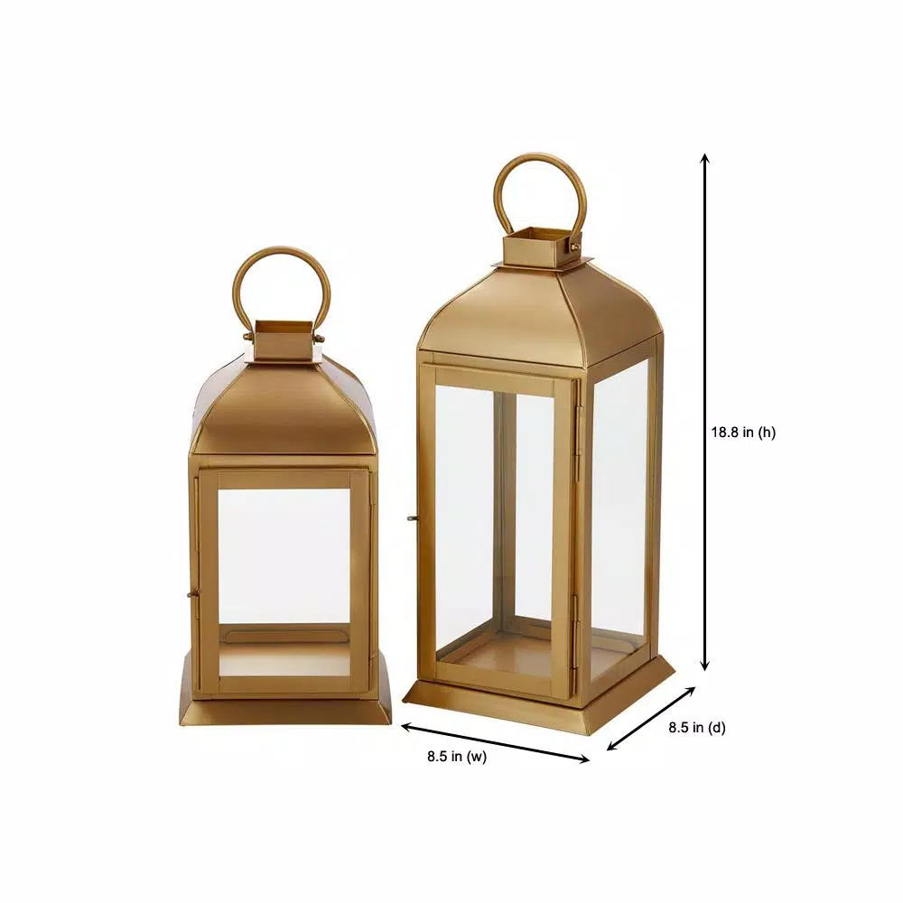 Home Decorators Collection Gold Stainless Steel Candle Lanterns, Set of 2