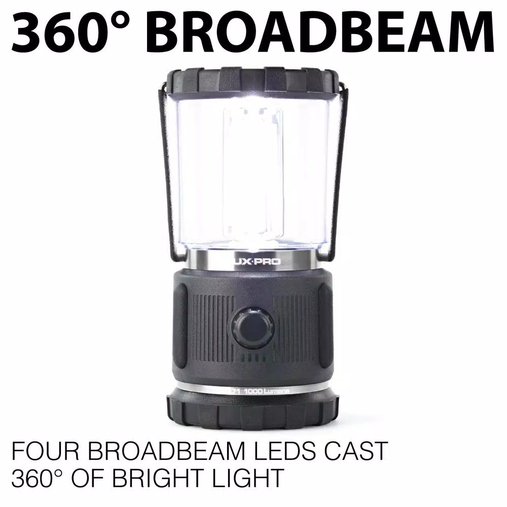 LUXPRO 3D Rugged LED Lantern, 1000 Lumens, 360° Broadbeam Light with TackGrip