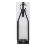 Kate and Laurel Oakly Rustic White Wood and Black Metal Candle Sconce thumbnail 2