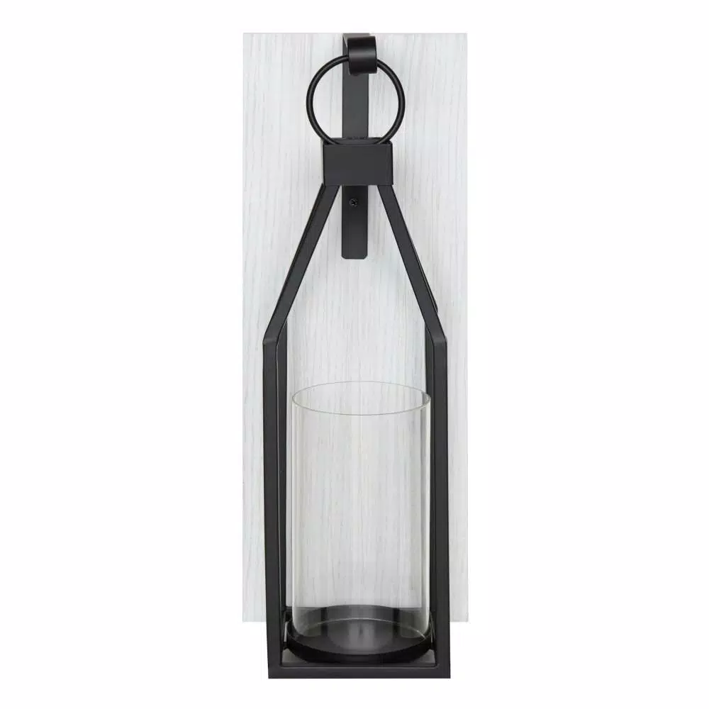 Kate and Laurel Oakly Rustic White Wood and Black Metal Candle Sconce