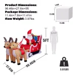 JOYDECOR 5 ft. Santa Claus on Sleigh with 2 Reindeer Christmas Inflatable Outdoor Decoration with LED Lights thumbnail 2