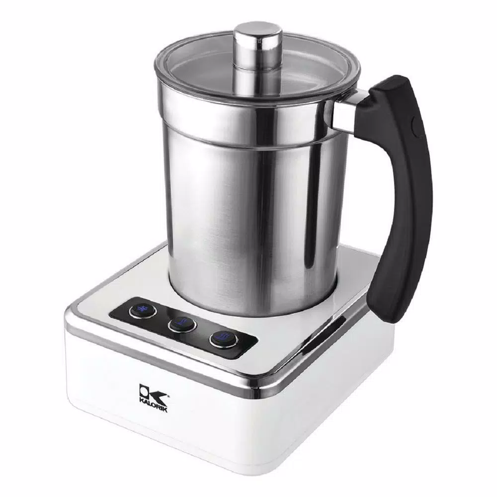 Kalorik Electric Milk Frother, 13.5 oz. Stainless Steel Frothing Vessel, White and Stainless Steel
