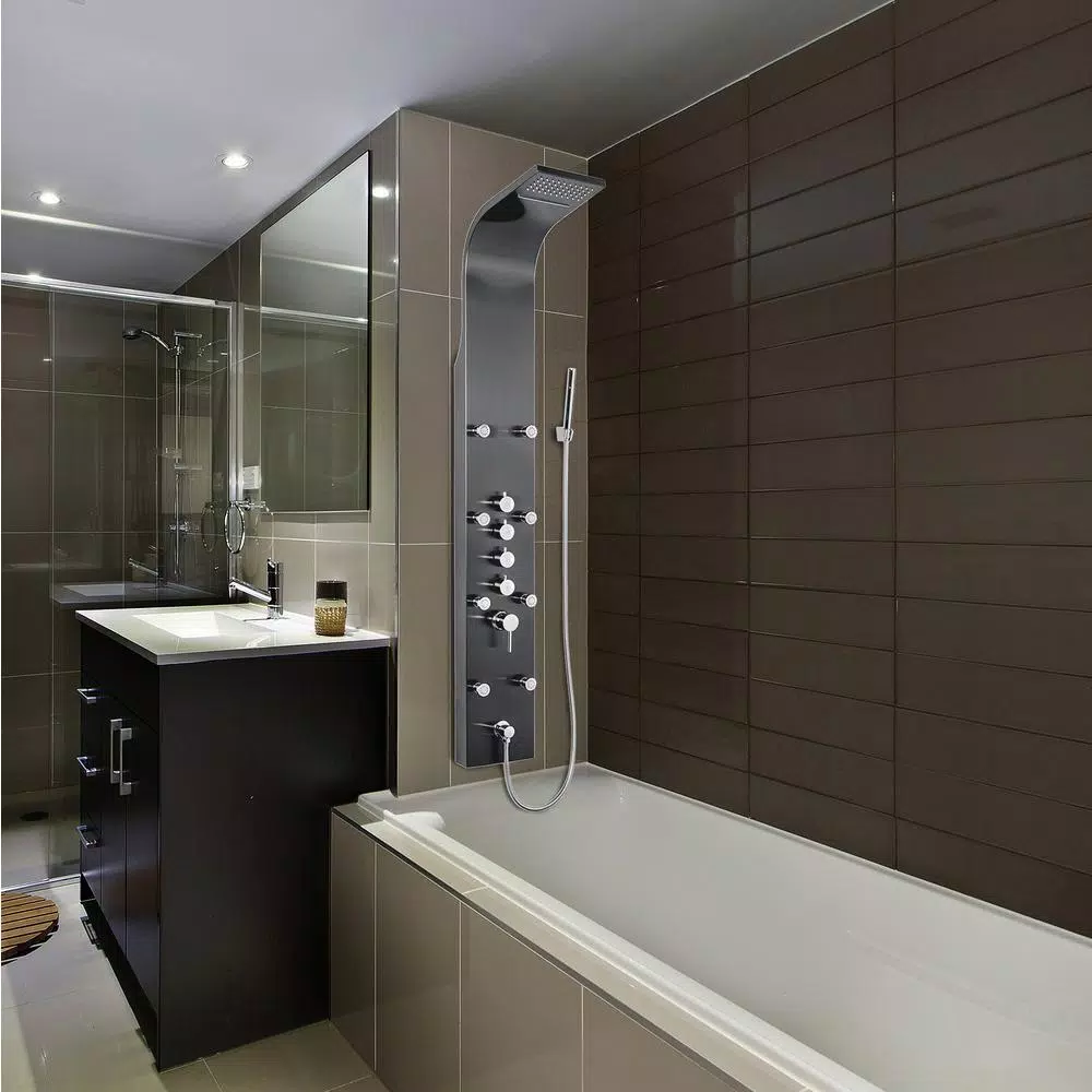 AKDY 65 in. 8-Jet Shower Panel System, Space Gray Brushed Stainless Steel with Rainfall, Waterfall & Wand