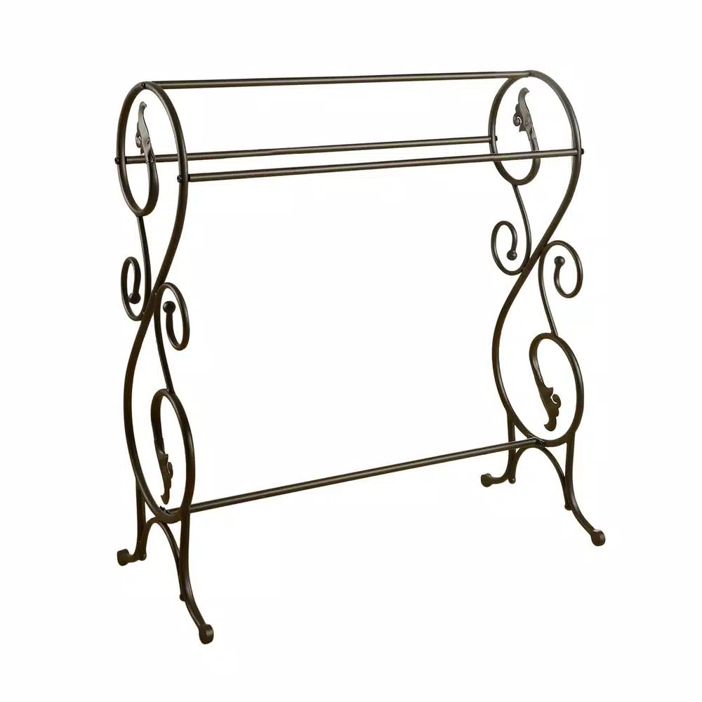 Kings Brand Furniture Antique Bronze 3-Bar Freestanding Towel Rack with Scroll Design