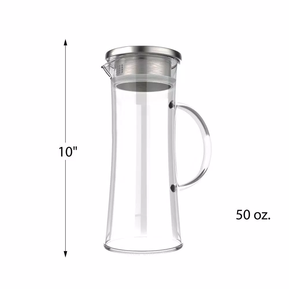 Classic Cuisine 50 oz. Borosilicate Glass Pitcher with Stainless Steel Filter Lid