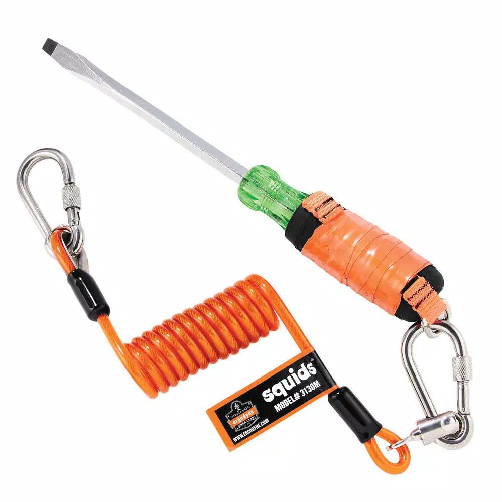 Ergodyne Squids 3130M Orange Coiled Cable Tool Lanyard, 5 lb. Capacity