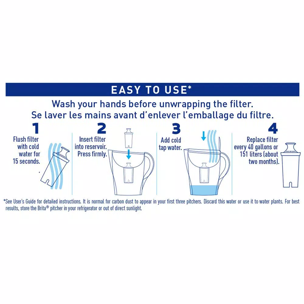 Brita Water Filter Pitcher, 80 fl. oz. Large Capacity, BPA Free, Red