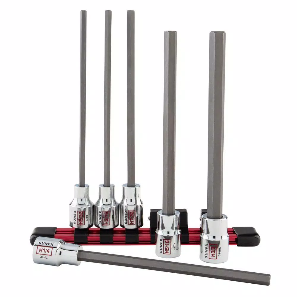 SUNEX TOOLS Sunex 6-Piece 3/8 in. Drive SAE Chrome Long Hex Bit Socket Set with Rail