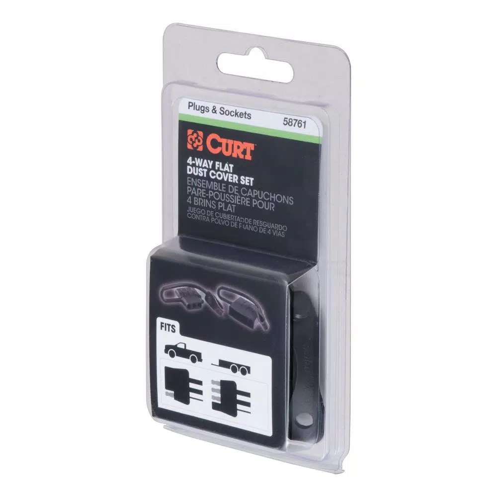 CURT 4-Way Flat Connector Dust Cover Set - Black Rubber Trailer Plug and Socket Covers