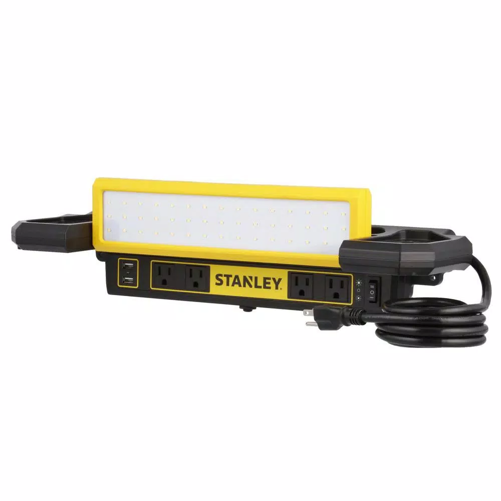 STANLEY PSL1000S 1000 Lumen LED Work Bench Shop Light with 4 AC Outlets and Dual USB Ports
