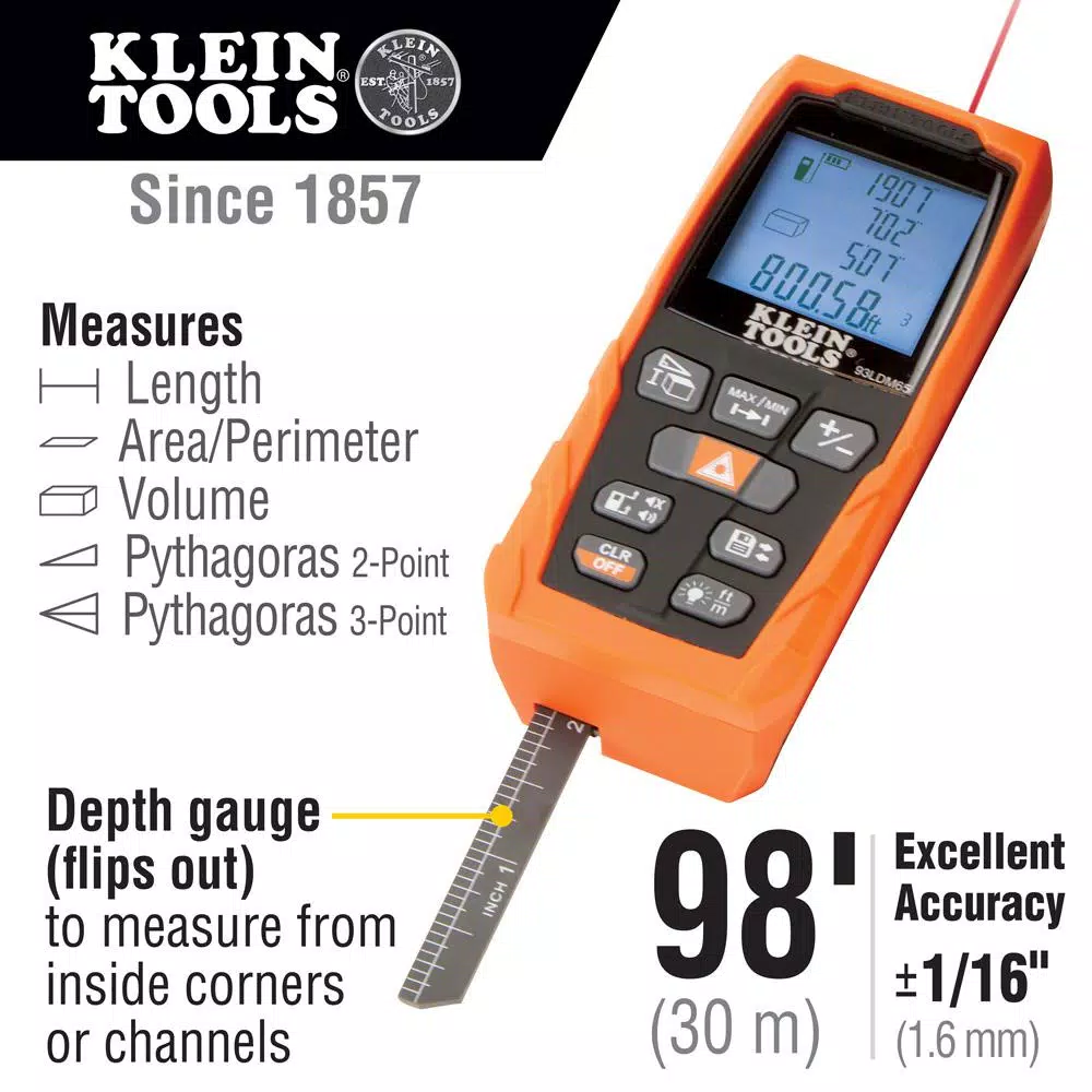Klein Tools 98 ft. Laser Distance Measure with Backlit Display