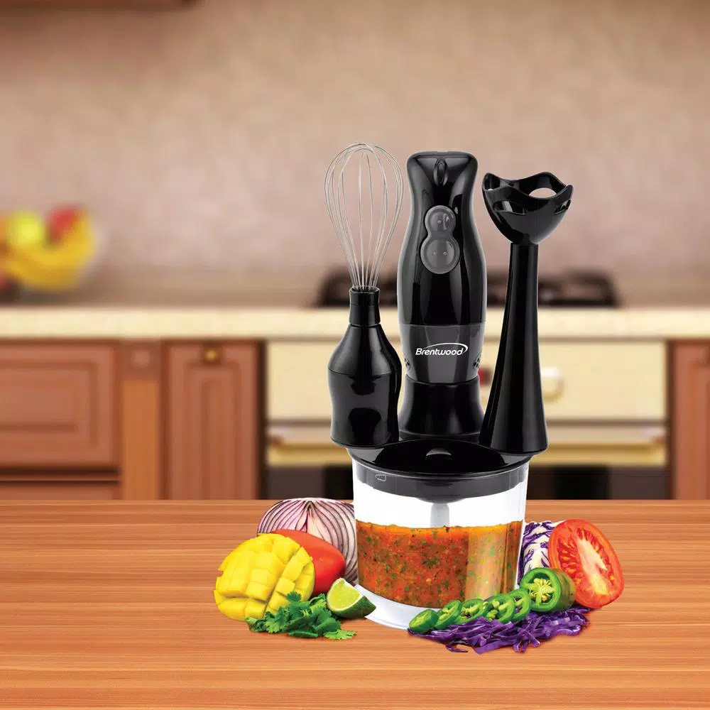 Brentwood Appliances Brentwood 2-Speed Black Hand Blender and Food Processor with Balloon Whisk