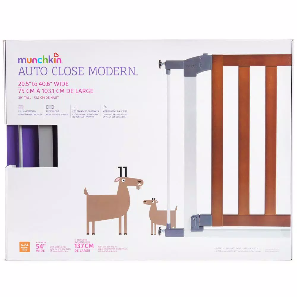 Munchkin Auto Close Modern Baby Gate, 29 in. Tall, Wood and Steel Design